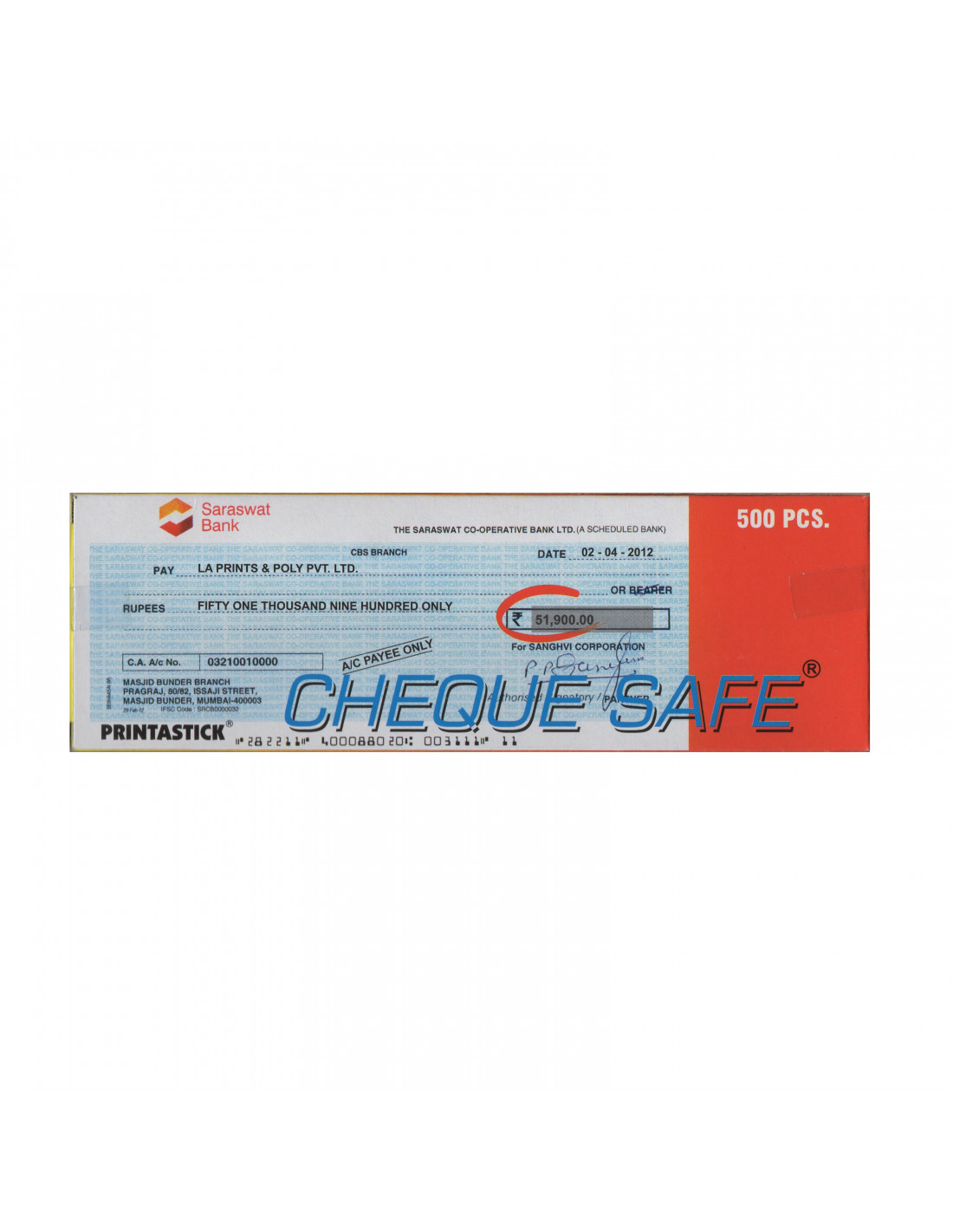 Cheque Sticker